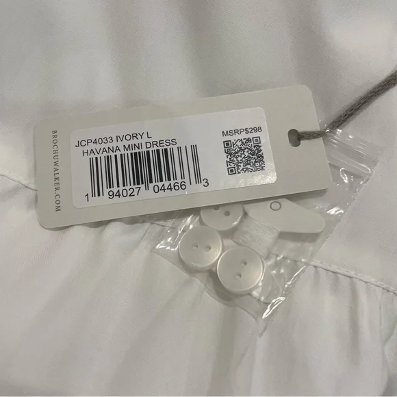 NWT Brochu Walker Havana Mini Dress White Tiered Puff Sleeve Button Front Large - Picture 12 of 16